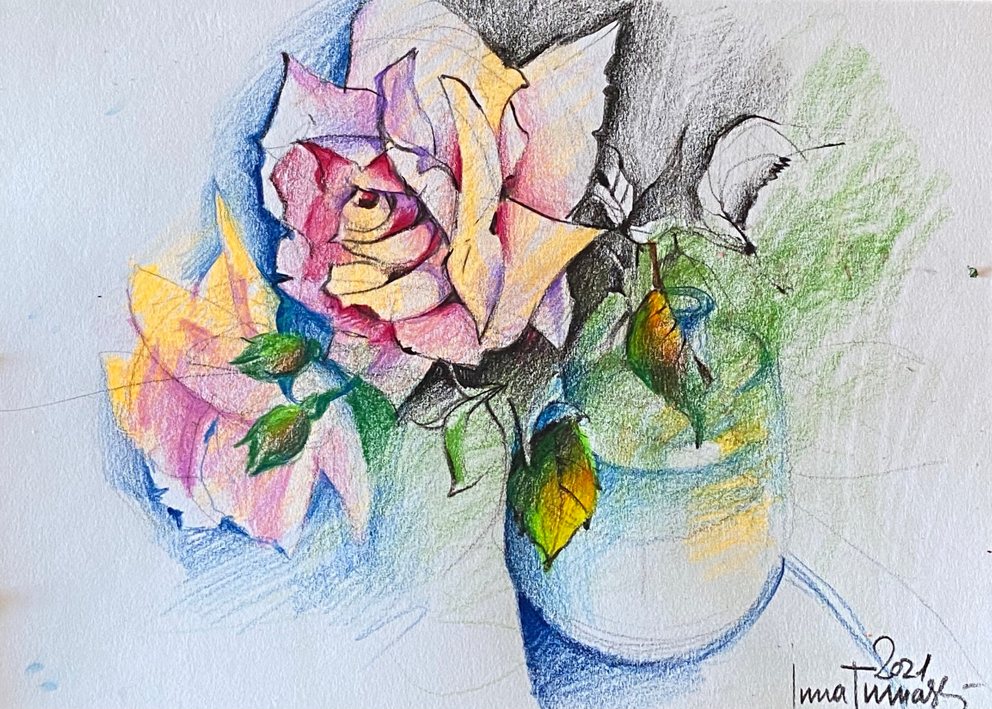 Живопись цветными карандашами. Две розы – Online Art Akademie Inna Tumarkin